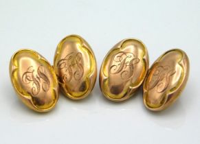 A pair of 9ct gold cufflinks, monogrammed FS, 16mm