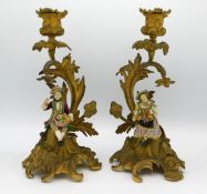 A pair of 19thC. gilt bronze & porcelain figurativ