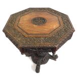 A 19thC. carved Tibetan rosewood table with centra