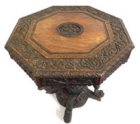 A 19thC. carved Tibetan rosewood table with centra
