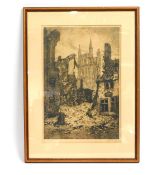 A Paul Verrees (Belgian) engraving, hand signed & titled in pencil depicting Ypres 1914, 585mm x 435