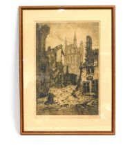 A Paul Verrees (Belgian) engraving, hand signed & titled in pencil depicting Ypres 1914, 585mm x 435