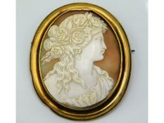A well carved Victorian yellow metal mounted cameo