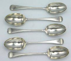Five 1904 Edwardian London silver tablespoons by Francis Higgins III, monogrammed, 210mm long, appro