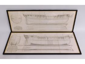 Two framed George III Naval Architecture prints: a