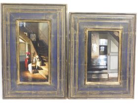 Peter Kassel - Belgian, two framed oil on canvas interiors, 385mm x 188mm & 335mm x 208mm respective