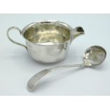 A 1923 Birmingham silver creamer of plain form by William Hutton & Sons twinned with an 1891 Victori