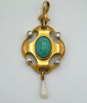 A Victorian arts & crafts pendant set with pearl &
