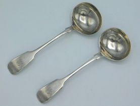 A pair of 1906 Edwardian Sheffield silver sauce ladles by John Round & Son, monogrammed, 180mm long,