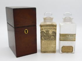 An early 19thC. mahogany chemist box with original
