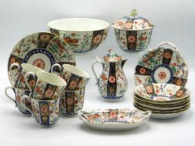 A first period 18thC. Worcester part tea set of 18 pieces comprising lidded cream jug, sugar bowl &