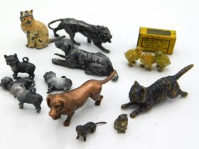 A quantity of miniature antique metal animals & on