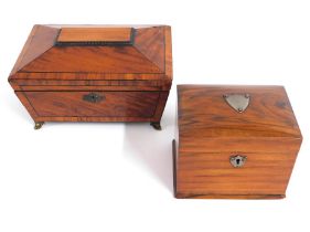 A 19thC. walnut watch box with drawer & drop down