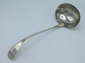 A 1904 Edwardian Sheffield silver soup ladle by Henry Williamson Ltd. monogrammed 'B', 290mm tall, a