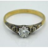 A yellow metal ring, tests electronically as 18ct gold, set of 0.33ct diamond, 2.4g, size Q/R