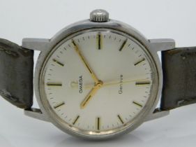 An Omega Geneve stainless steel wristwatch, leathe