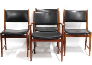 Seven Danish rosewood & leather chairs & one rosewood & leather carvers by Kai Lyngfeldt Larsen for