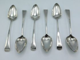 A set of six, 1801 George III London silver tablespoons by Samuel Godbehere, Edward Wigan & James Bo
