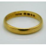 A 1960's 22ct gold band, 2.9g, size O/P