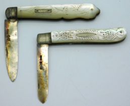 An 1853 Birmingham silver bladed mother of pearl f