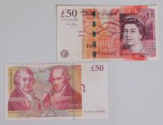 Two Bank of England Salmon fifty pound notes
