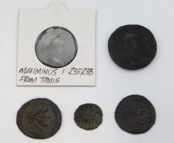 Five Roman Empire coins: Maximus 235/238 from Tomi