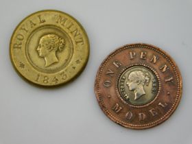 A Victorian One Pence Model twinned with an 1843 R