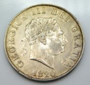 An 1820 George III silver half crown, good quality