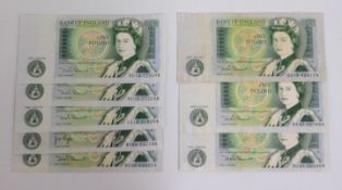 Eight Somerset Bank of England one pound bank note