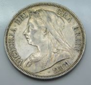 An 1893 Victoria silver half crown, good quality g