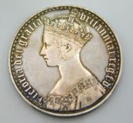 A c.1847 Victoria Gothic silver proof crown, very good quality grade, Gothic script legend to coin &