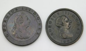 A 1797 George III one pence piece twinned with a G