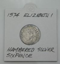 A 1574 Elizabeth I silver sixpence