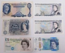 Six Bank of England five pound notes Fforde, O'Bri