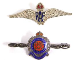 A silver Royal Engineers sweetheart brooch twinned