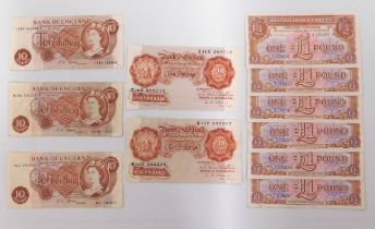 Two O'Brien Bank of England ten shilling notes, si