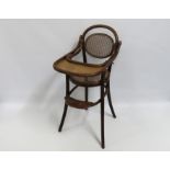 A 1920's high bentwood cane high chair by Fishcel