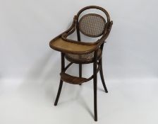 A 1920's high bentwood cane high chair by Fishcel