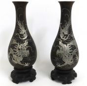 A pair of early 20thC. Chinese lacquerware vases w