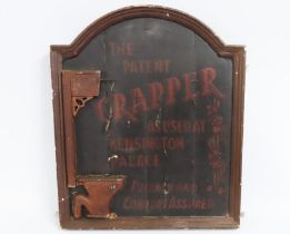 A wooden advertising sign, 'The Patent Crapper as