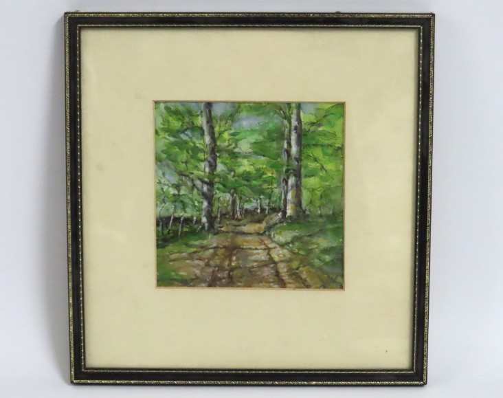 A Kathleen Hayes watercolour titled 'Woodland Path