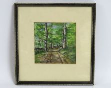 A Kathleen Hayes watercolour titled 'Woodland Path