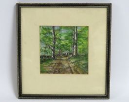 A Kathleen Hayes watercolour titled 'Woodland Path