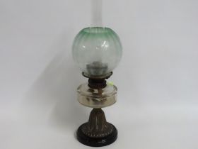 A Hink's oil lamp with clear well & etched shade w