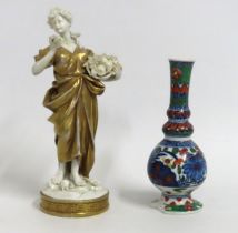 A 19thC. Dresden gilded figure, 190mm tall, twinne