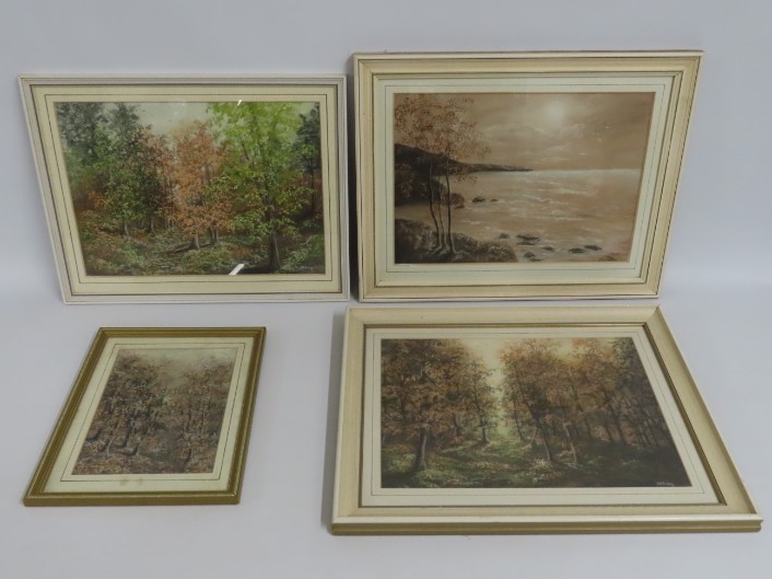 Maureen E. Airey, Cornwall, eight framed Autumnal woodland & coastal pastel paintings
