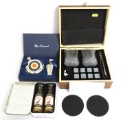 Two cased 5cl miniature whiskies, a Ben Sherman fl