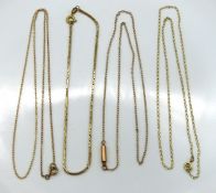 Three 9ct gold marked necklaces & bracelet twinned
