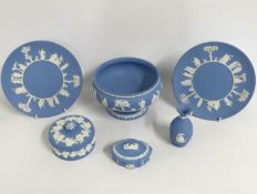 A Wedgwood jasperware footed bowl twinned with oth