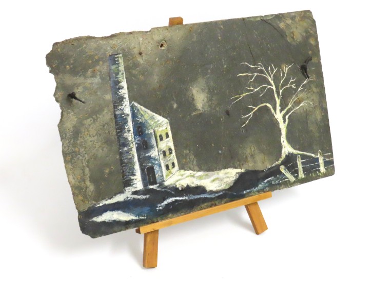 A Cornish folk art slate painting depicting engine